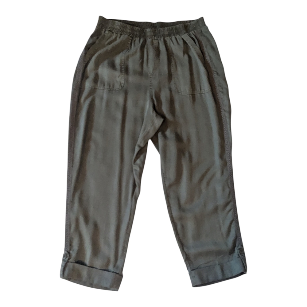 NWT Coldwater Creek Olive Green Lyocell Pull-On Cuffed W Side Trim Cropped Pants